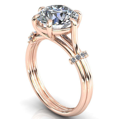 Mona Round Moissanite 6 Claw Prong Diamond Sides Juliette Triple Heart Ring-Custom-Made Jewelry-Fire & Brilliance ®