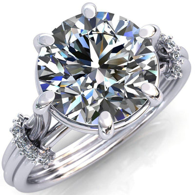 Mona Round Moissanite 6 Claw Prong Diamond Sides Juliette Triple Heart Ring-Custom-Made Jewelry-Fire & Brilliance ®