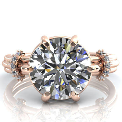 Mona Round Moissanite 6 Claw Prong Diamond Sides Juliette Triple Heart Ring-Custom-Made Jewelry-Fire & Brilliance ®