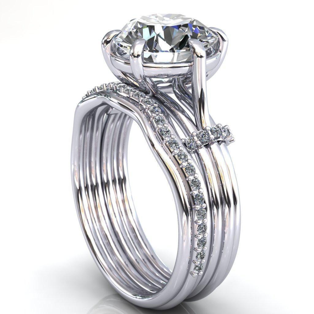 Mona Round Moissanite 6 Claw Prong Diamond Sides Juliette Triple Heart Ring-Custom-Made Jewelry-Fire & Brilliance ®