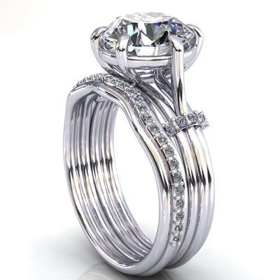 Mona Round Moissanite 6 Claw Prong Diamond Sides Juliette Triple Heart Ring-Custom-Made Jewelry-Fire & Brilliance ®