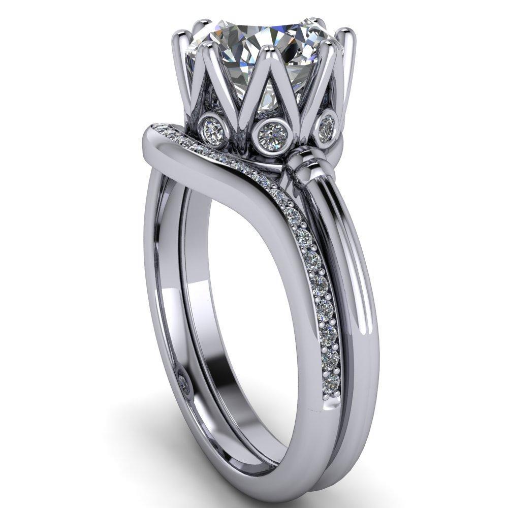 Monarch Round Moissanite Double Groove Shoulder 8 Prong Engagement Ring-Custom-Made Jewelry-Fire & Brilliance ®