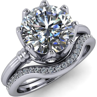 Monarch Round Moissanite Double Groove Shoulder 8 Prong Engagement Ring-Custom-Made Jewelry-Fire & Brilliance ®