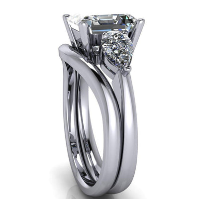 Monteith Asscher Moissanite 4 Prong Pear Side Engagement Ring-Custom-Made Jewelry-Fire & Brilliance ®