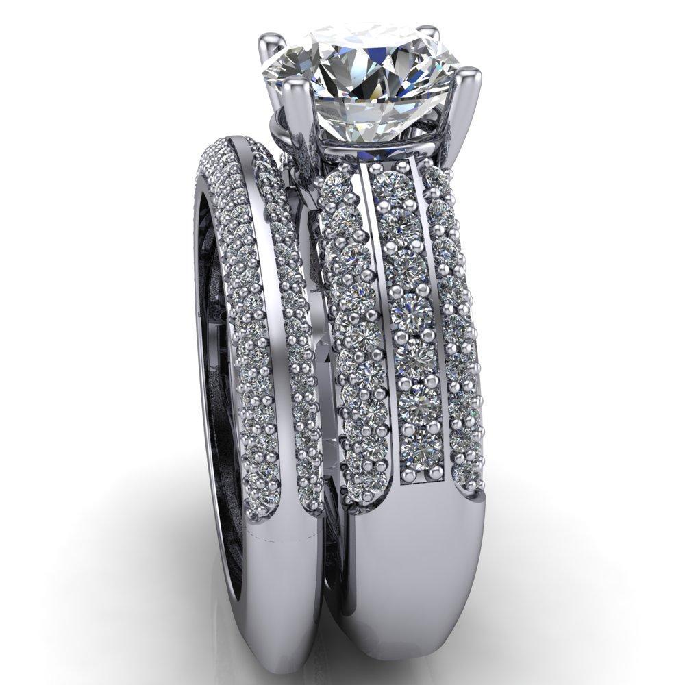 Mooney Round Moissanite Double Diamond Channel 4 Prong Engagement Ring-Custom-Made Jewelry-Fire & Brilliance ®