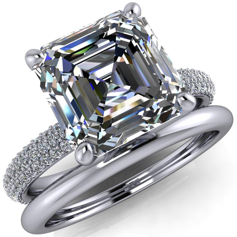 Moreaux Asscher Moissanite 4 Prong Half-Round Shank Engagement Ring-Custom-Made Jewelry-Fire & Brilliance ®