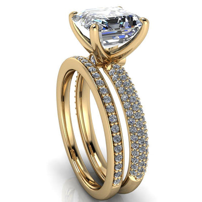 Moreaux Asscher Moissanite 4 Prong Half-Round Shank Engagement Ring-Custom-Made Jewelry-Fire & Brilliance ®