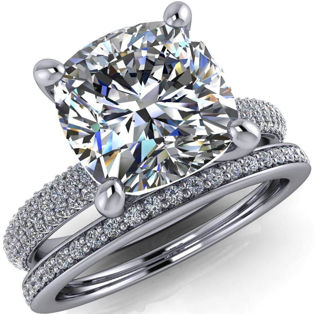 Moreaux Cushion Moissanite 4 Prong Half-Round Shank Engagement Ring-Custom-Made Jewelry-Fire & Brilliance ®