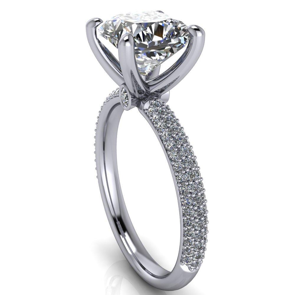 Moreaux Cushion Moissanite 4 Prong Half-Round Shank Engagement Ring-Custom-Made Jewelry-Fire & Brilliance ®