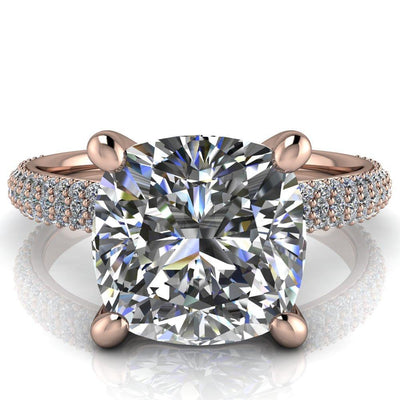 Moreaux Cushion Moissanite 4 Prong Half-Round Shank Engagement Ring-Custom-Made Jewelry-Fire & Brilliance ®