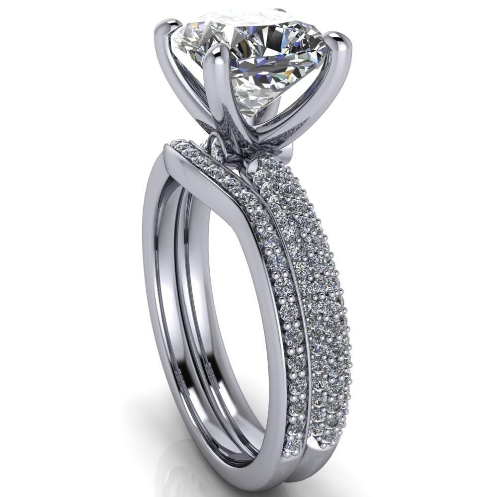 Moreaux Cushion Moissanite 4 Prong Half-Round Shank Engagement Ring-Custom-Made Jewelry-Fire & Brilliance ®