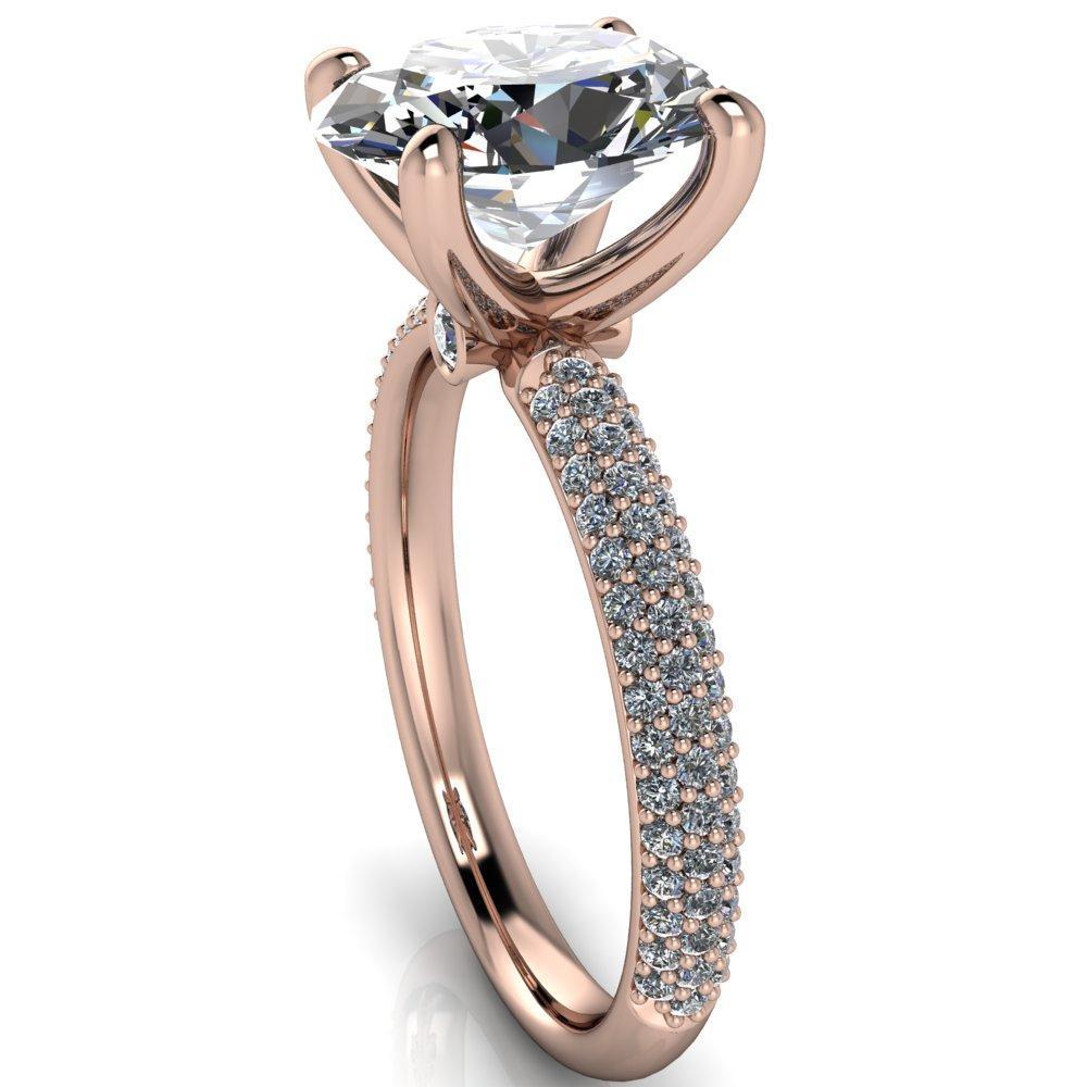 Moreaux Oval Moissanite 4 Prong Half-Round Shank Engagement Ring-Custom-Made Jewelry-Fire & Brilliance ®