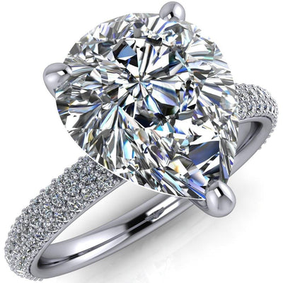 Moreaux Pear Moissanite 4 Prong Half-Round Shank Engagement Ring-Custom-Made Jewelry-Fire & Brilliance ®