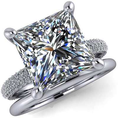 Moreaux Princess/Square Moissanite 4 Prong Half-Round Shank Engagement Ring-Custom-Made Jewelry-Fire & Brilliance ®