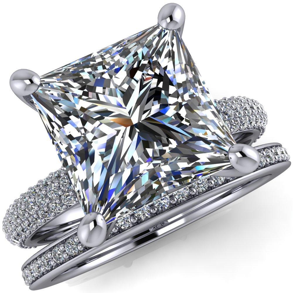 Moreaux Princess/Square Moissanite 4 Prong Half-Round Shank Engagement Ring-Custom-Made Jewelry-Fire & Brilliance ®