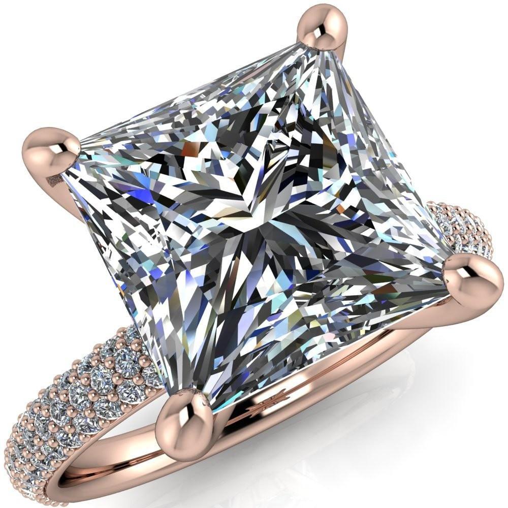 Moreaux Princess/Square Moissanite 4 Prong Half-Round Shank Engagement Ring-Custom-Made Jewelry-Fire & Brilliance ®