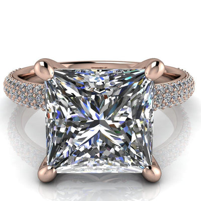 Moreaux Princess/Square Moissanite 4 Prong Half-Round Shank Engagement Ring-Custom-Made Jewelry-Fire & Brilliance ®