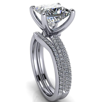 Moreaux Princess/Square Moissanite 4 Prong Half-Round Shank Engagement Ring-Custom-Made Jewelry-Fire & Brilliance ®