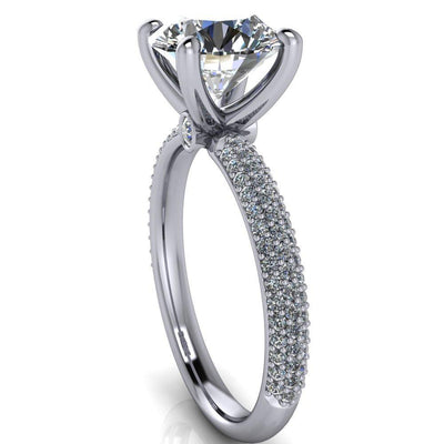 Moreaux Round Moissanite 4 Prong Half-Round Shank Engagement Ring-Custom-Made Jewelry-Fire & Brilliance ®
