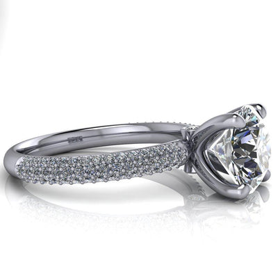 Moreaux Round Moissanite 4 Prong Half-Round Shank Engagement Ring-Custom-Made Jewelry-Fire & Brilliance ®