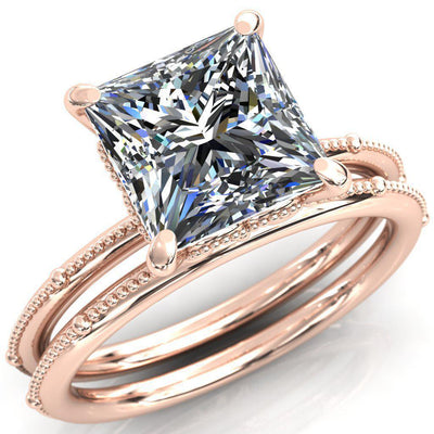 Mucha Princess/Square Moissanite Heart With Base Leaves Engagement Ring-Custom-Made Jewelry-Fire & Brilliance ®