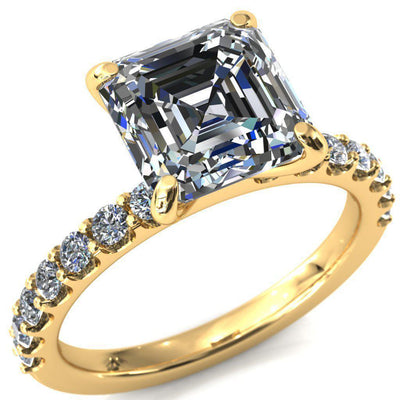 Mylene Asscher Moissanite 4 Prong Sculptural Half Eternity Diamond Engagement Ring-Custom-Made Jewelry-Fire & Brilliance ®