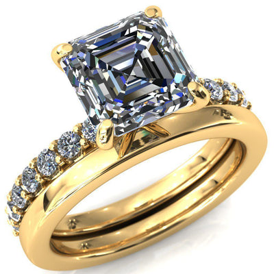 Mylene Asscher Moissanite 4 Prong Sculptural Half Eternity Diamond Engagement Ring-Custom-Made Jewelry-Fire & Brilliance ®