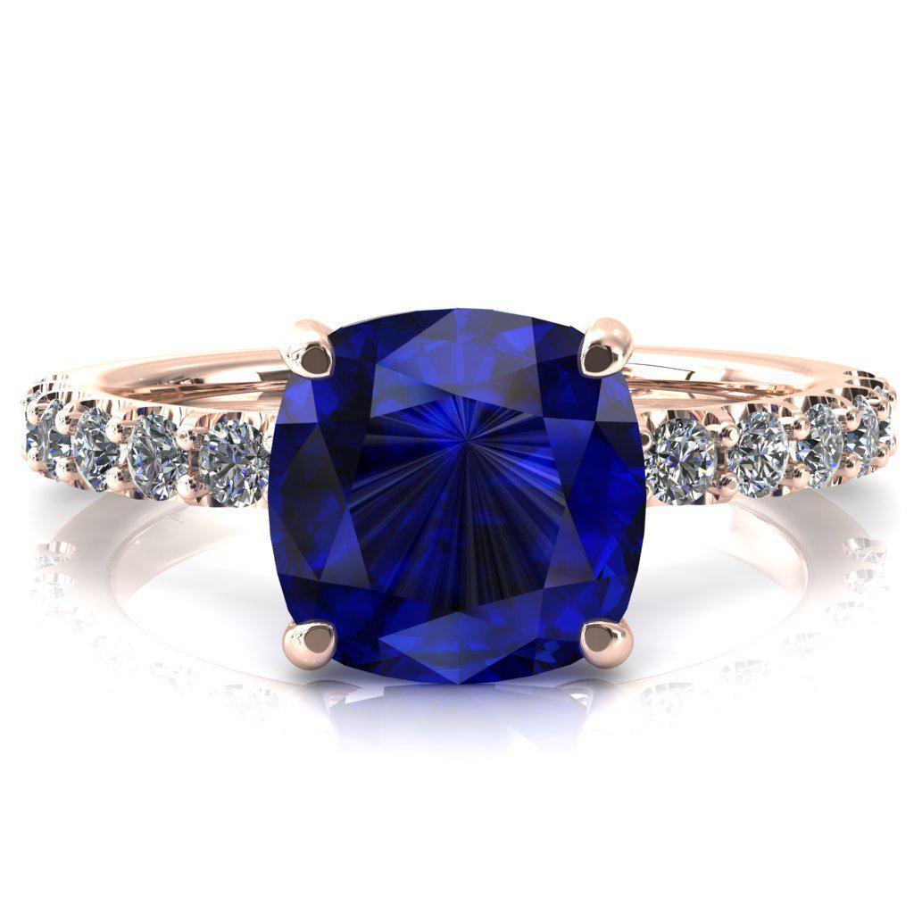 Mylene Cushion Blue Sapphire 4 Prong Sculptural Half Eternity Diamond Engagement Ring-FIRE & BRILLIANCE