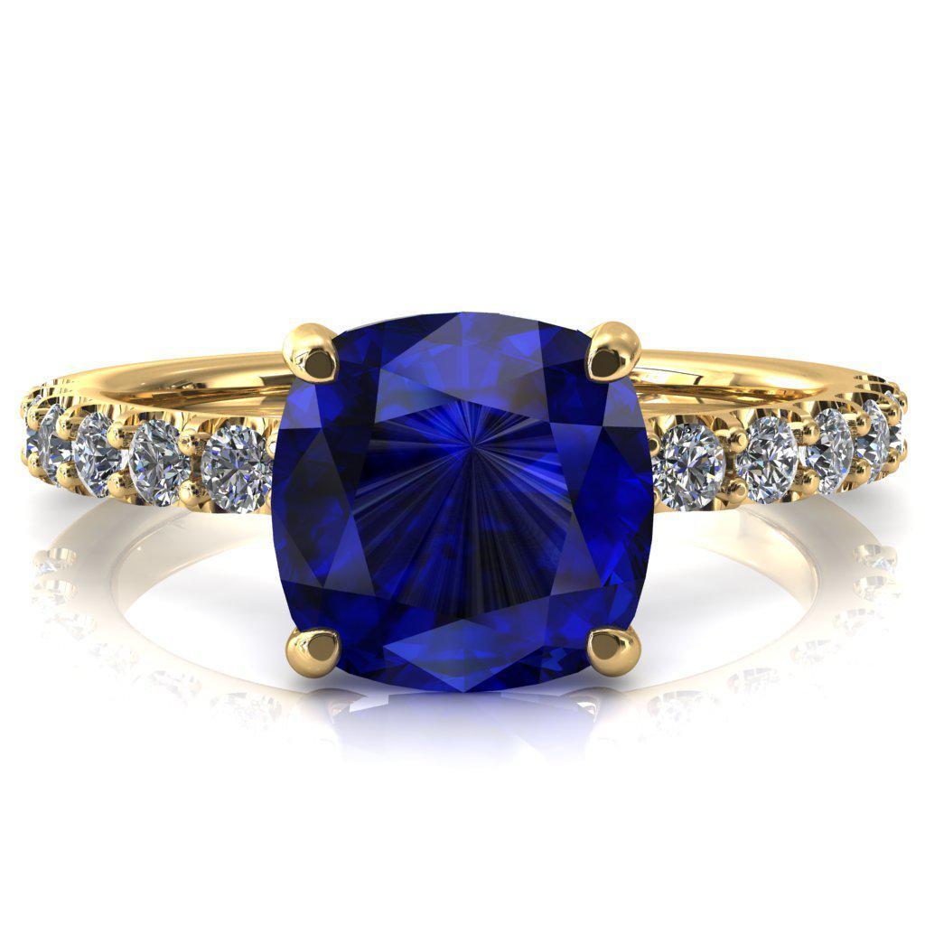 Mylene Cushion Blue Sapphire 4 Prong Sculptural Half Eternity Diamond Engagement Ring-FIRE & BRILLIANCE