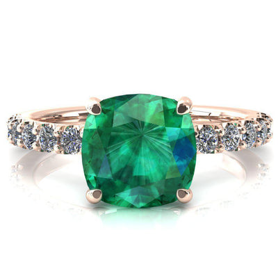 Mylene Cushion Emerald 4 Prong Sculptural Half Eternity Diamond Engagement Ring-FIRE & BRILLIANCE