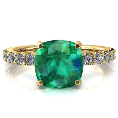 Mylene Cushion Emerald 4 Prong Sculptural Half Eternity Diamond Engagement Ring-FIRE & BRILLIANCE