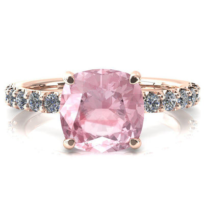 Mylene Cushion Pink Sapphire 4 Prong Sculptural Half Eternity Diamond Engagement Ring-FIRE & BRILLIANCE