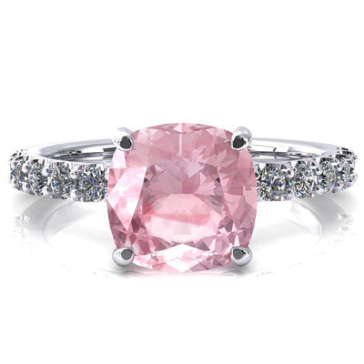 Mylene Cushion Pink Sapphire 4 Prong Sculptural Half Eternity Diamond Engagement Ring-FIRE & BRILLIANCE