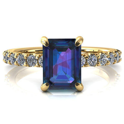 Mylene Emerald Alexandrite 4 Prong Sculptural Half Eternity Diamond Engagement Ring-FIRE & BRILLIANCE