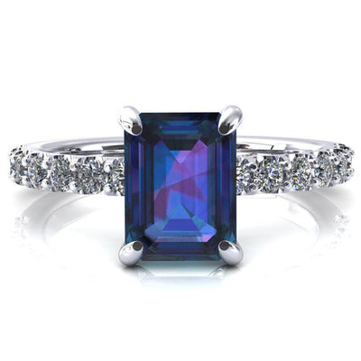 Mylene Emerald Alexandrite 4 Prong Sculptural Half Eternity Diamond Engagement Ring-FIRE & BRILLIANCE