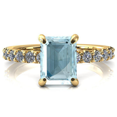 Mylene Emerald Aqua Blue Spinel 4 Prong Sculptural Half Eternity Diamond Engagement Ring-FIRE & BRILLIANCE