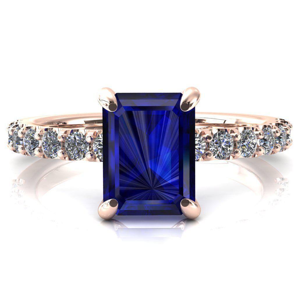 Mylene Emerald Blue Sapphire 4 Prong Sculptural Half Eternity Diamond Engagement Ring-FIRE & BRILLIANCE