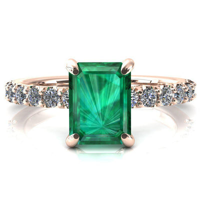 Mylene Emerald Emerald 4 Prong Sculptural Half Eternity Diamond Engagement Ring-FIRE & BRILLIANCE