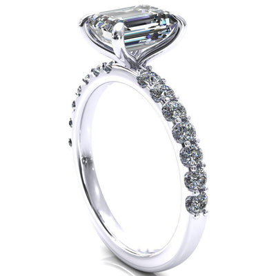 Mylene Emerald Moissanite 4 Prong Sculptural Half Eternity Diamond Engagement Ring-Custom-Made Jewelry-Fire & Brilliance ®