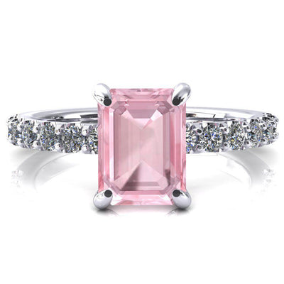 Mylene Emerald Pink Sapphire 4 Prong Sculptural Half Eternity Diamond Engagement Ring-FIRE & BRILLIANCE