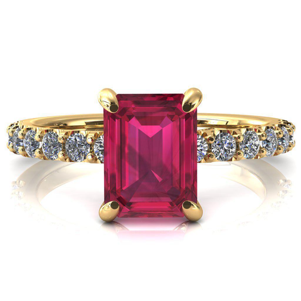 Mylene Emerald Ruby 4 Prong Sculptural Half Eternity Diamond Engagement Ring-FIRE & BRILLIANCE