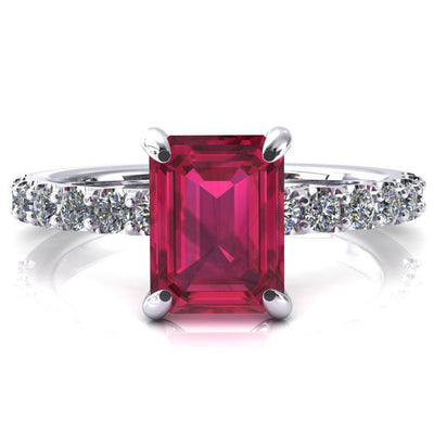 Mylene Emerald Ruby 4 Prong Sculptural Half Eternity Diamond Engagement Ring-FIRE & BRILLIANCE