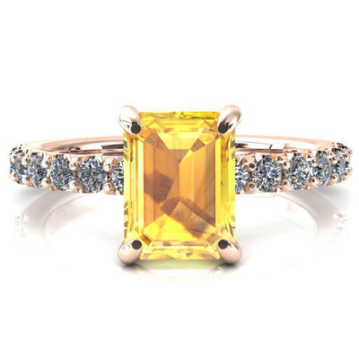 Mylene Emerald Yellow Sapphire 4 Prong Sculptural Half Eternity Diamond Engagement Ring-FIRE & BRILLIANCE