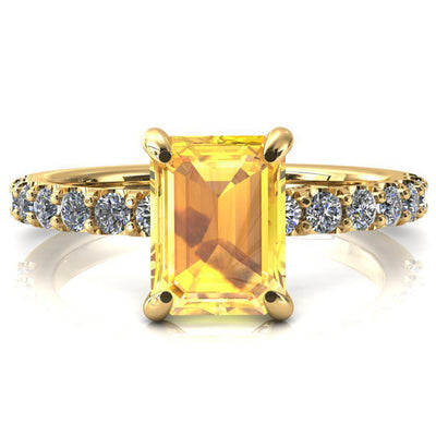Mylene Emerald Yellow Sapphire 4 Prong Sculptural Half Eternity Diamond Engagement Ring-FIRE & BRILLIANCE