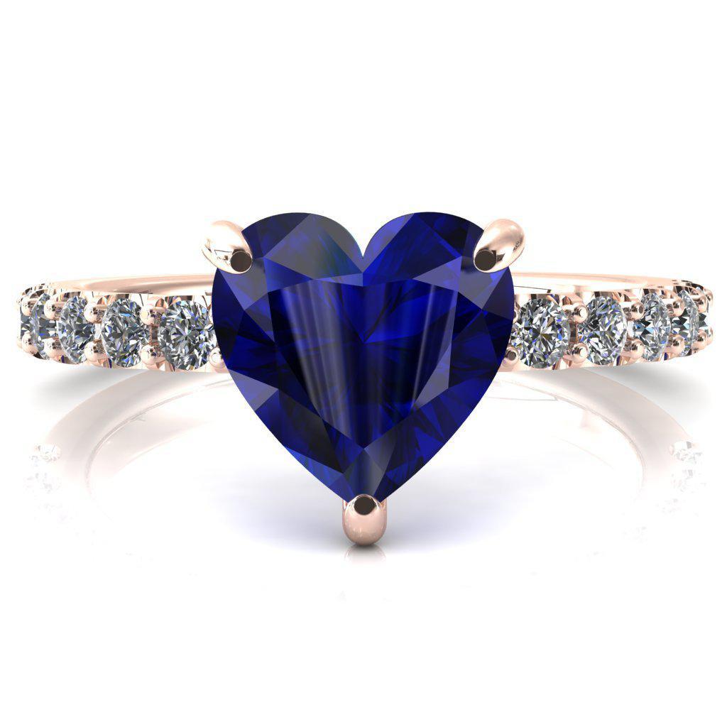 Mylene Heart Blue Sapphire 3 Prong Sculptural Half Eternity Diamond Engagement Ring-FIRE & BRILLIANCE