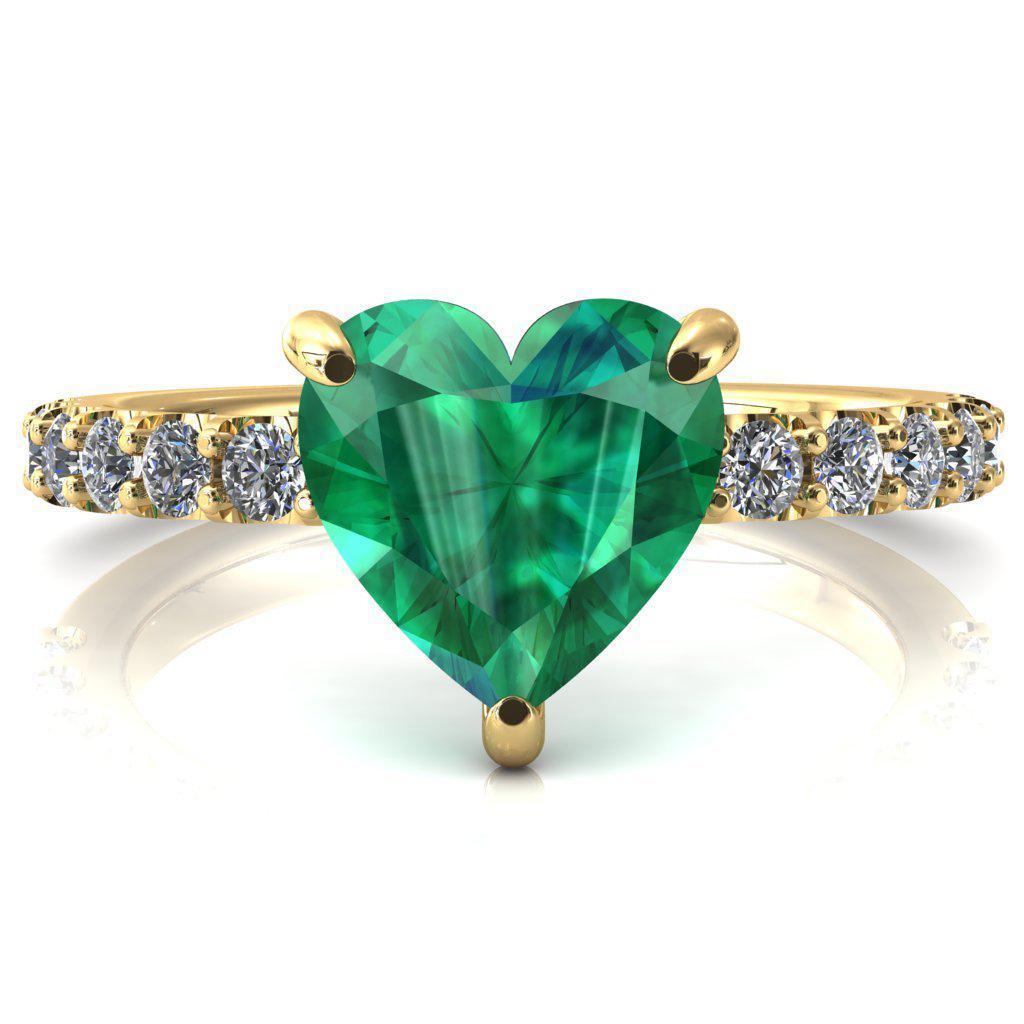 Mylene Heart Emerald 3 Prong Sculptural Half Eternity Diamond Engagement Ring-FIRE & BRILLIANCE