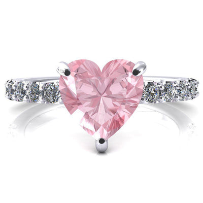 Mylene Heart Pink Sapphire 3 Prong Sculptural Half Eternity Diamond Engagement Ring-FIRE & BRILLIANCE