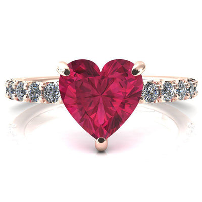 Mylene Heart Ruby 3 Prong Sculptural Half Eternity Diamond Engagement Ring-FIRE & BRILLIANCE