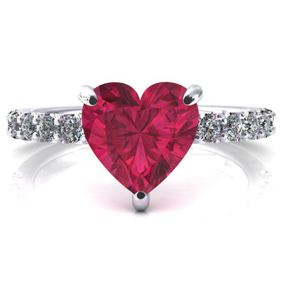 Mylene Heart Ruby 3 Prong Sculptural Half Eternity Diamond Engagement Ring-FIRE & BRILLIANCE