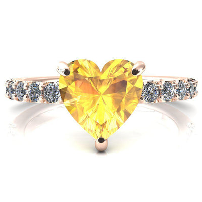 Mylene Heart Yellow Sapphire 3 Prong Sculptural Half Eternity Diamond Engagement Ring-FIRE & BRILLIANCE